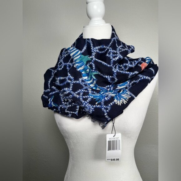 Vera Bradley navy spring tide nautical shell fringe scarf new with tags - Picture 2 of 6
